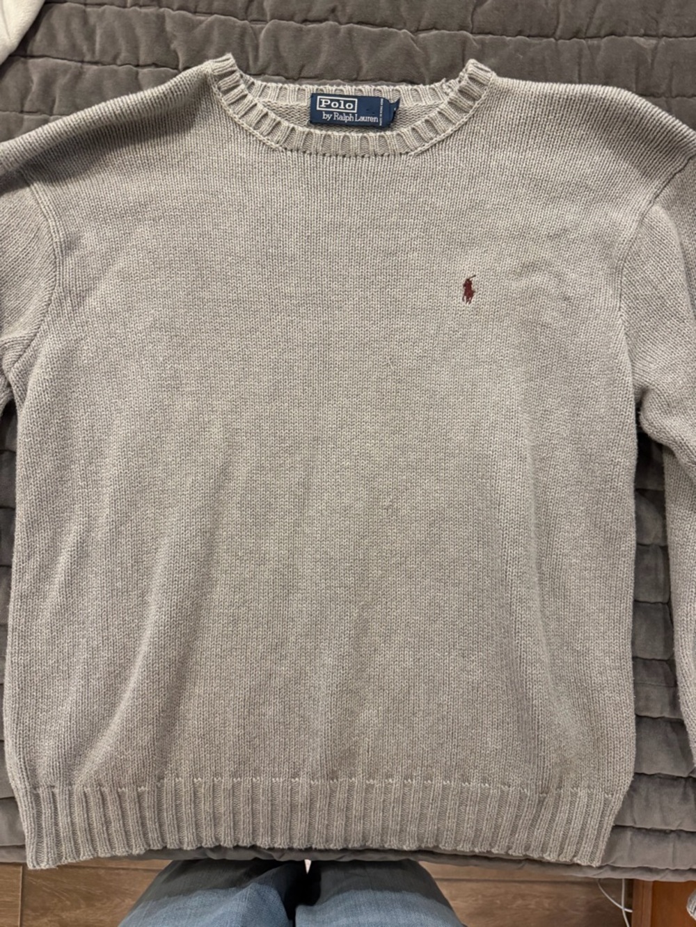 Ralph Lauren Light Gray Crewneck Sweater with Red Pony Logo